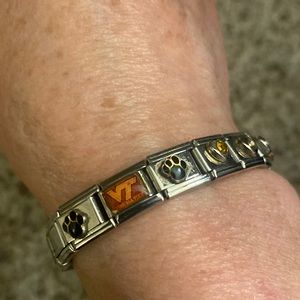 Stretchy on/off Metal Charm Bracelet with Tiles charms all the way around